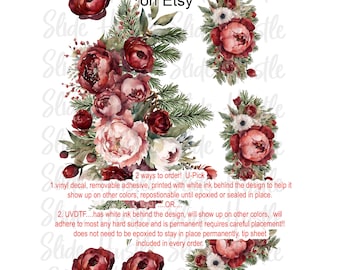 Brittany Barnes, Christmas Floral Element Sheet, Red Flowers, Clear Spot White Vinyl or UVDTF, NOT for heat transfer VF701 ES36