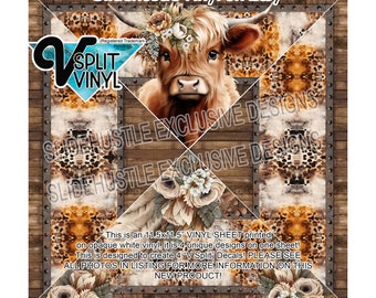 NEW V SPLIT Printed Adhesive Vinyl, Tumbler Wrap Vinyl, Highlands Cow V Split Decal Vinyl, Please see Listing photos & video, VF163VS20