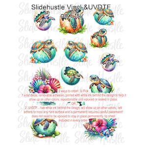 Colorful Baby Sea Turtles Element Sheet, Clear Spot White Vinyl or UV DTF, NOT for heat transfer, VF717 ES3