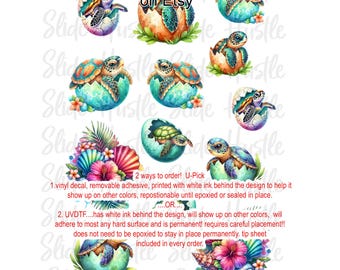 Colorful Baby Sea Turtles Element Sheet, Clear Spot White Vinyl or UV DTF, NOT for heat transfer, VF717 ES3