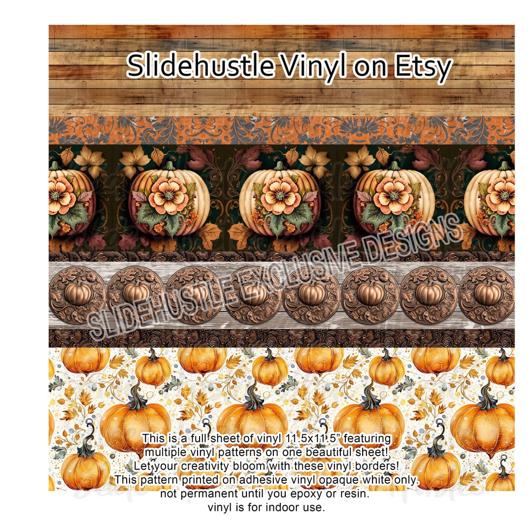 Fall Vinyl Printed Adhesive Vinyl Borders, 3deffects, Autumn Vinyl, Pumpkins ...
