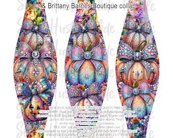 Brittany Barnes Rhinestone pumpkins in Hourglass shape, Removable Printed Adhesive Tumbler Vinyl, 30 ounce size, trim to fit if needed, HGB5