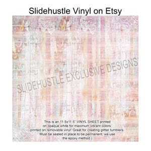 May include: A 11.5x11.5 inch vinyl sheet printed on opaque white for maximum vibrant colors. The sheet is printed on removable vinyl and is great for creating glitter tumblers. The text "SLIDEHUSTLE EXCLUSIVE DESIGNS" is printed on the sheet.