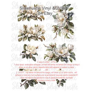 Magnolias Vinyl Design Element Sheet, A4 Size Sheet printed on Clear Spot White removable vinyl or UV DTF. VF154 ES2