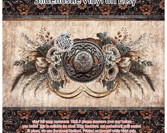 3D Printed Vinyl Tumbler with Boho Style, and 3D Western accents, Tooled Leather removable vinyl, 8.5x10", VF145CTW275