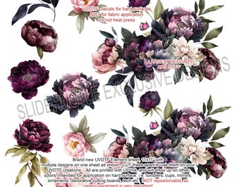 UVDTF Decal Element sheet, Beautiful Dark Florals, Romantic Flowers in UVDTF, VF718ES10