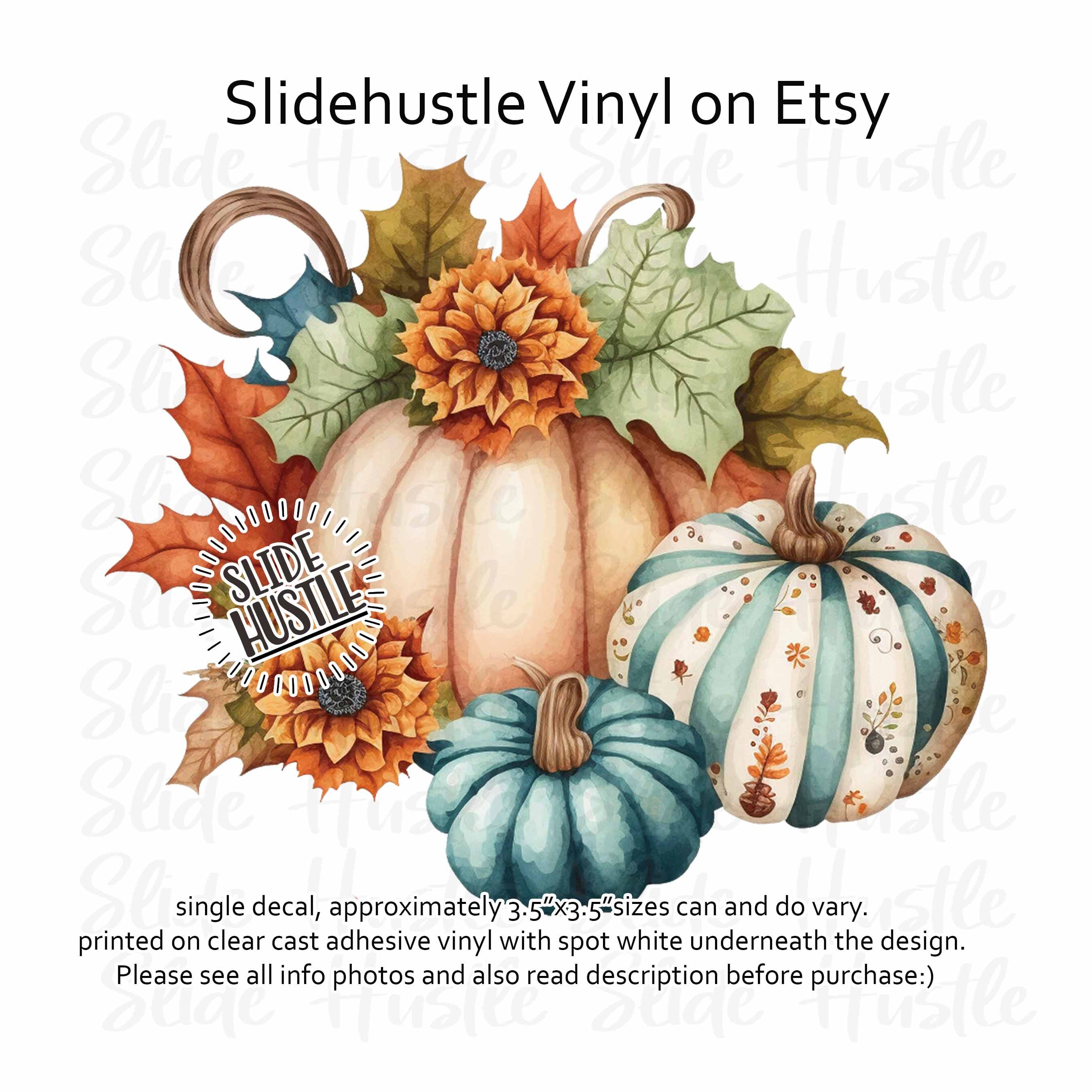 Printed Vinyl Tumbler decal, Fall, Autumn Pumpkins, Beautiful decal, Spot White, Ready to use, Indoor use only, VF136 D136