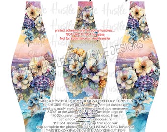Bright Tropical Floral Hourglass Vinyl, Floral Hourglass kiss cut shape, Removable Printed Removable Adhesive Vinyl, VF743 HG5 20oz