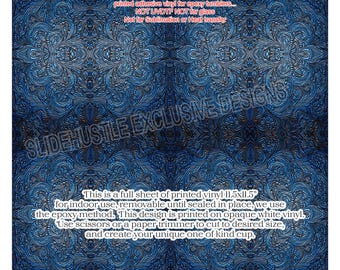 Western Printed Adhesive Vinyl Sheet, Blue Embossed leather removable vinyl, 11.5x11.5" VF730 FS1, Indoor Use