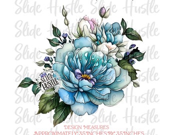 Rose Printed Tumbler Vinyl Decal, Blue, Turquoise Rose Clear cast Removable Vinyl, 3.5x3.5" see description, Indoor use, VF146D2