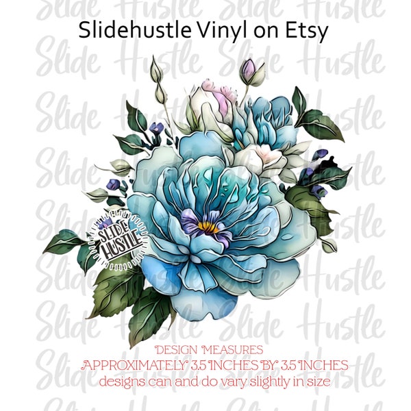 Rose Printed Tumbler Vinyl Decal, Blue, Turquoise Rose Clear cast Removable Vinyl, 3.5x3.5" see description, Indoor use, VF146D2