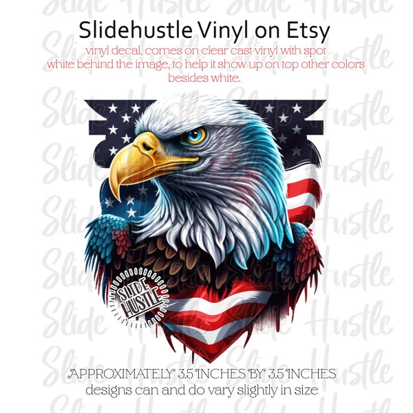 American Eagle with Flag background, Clear cast Removable Vinyl, 3.5x3.5" see description, for use with epoxy tumblers VF136 D46