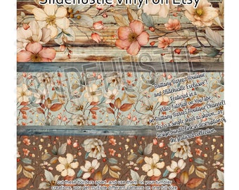 Printed Adhesive Vinyl, Brittany Barnes, Fall, Autumn, Floral Barnboard, Tumbler Vinyl, Weathered Wood Vinyl Borders, VF156BBB BS1
