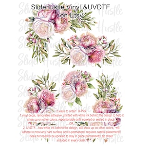 Peony and Roses Element Sheet, Spring Floral Element sheet, Clear Spot White Vinyl or UV DTF, NOT for heat transfer, VF703ES15