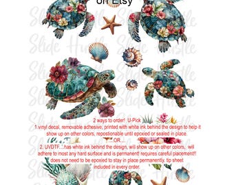 Sea Turtles Element Sheet, Sea Turtle, Sea Life, Clear Spot White Vinyl or UV DTF, Indoor Use, VF168ES1