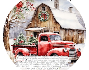 Christmas Tray Printed Vinyl, Winter Truck and Cabin Scene, Adhesive Vinyl, Printed on opaque white only, VF708 Tray6