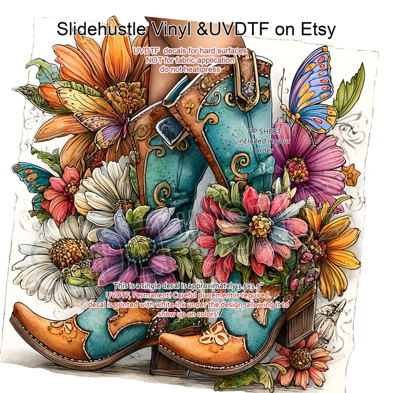 Colorful Cowgirl Boots and Flowers, UVDTF Decal (3.5x3.5") VF744 D8 - Etsy