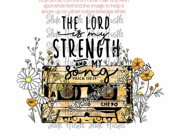 The Lord is my Strength Vinyl Decal, Cassette Tape Vinyl Decal, Christian Tumbler Decal, Bible Verse Decal, Ready to Use