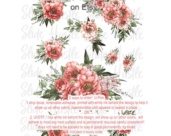 Wild Roses Vinyl Tumbler Designs, A4 Size Sheet printed on UVDTF film  Ready to Use White Ink Element Sheet