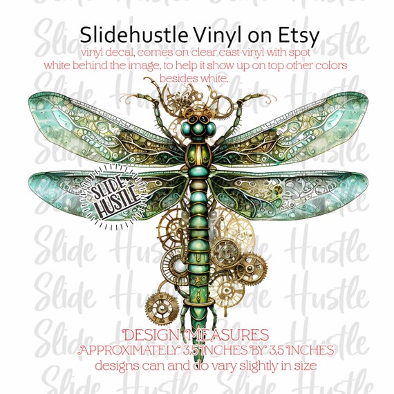 スチームパンク5 Dragonfly, Vintage Dragonfly, Steampunk, Vinyl Decal, Clear Cast