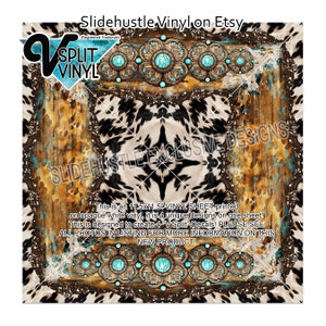 May include: A 11.5x11.5 inch vinyl sheet with four unique designs featuring turquoise and gold embellishments on a white, brown, and black animal print background. The text "Slidehustle Exclusive Designs" is printed on the sheet. This is a new product.