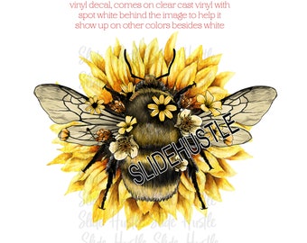 Bee and Sunflower Tumbler Decal, Sunflower Tumbler Decal, Vinyl Decal, Clear Cast, Spot White Decal, Indoor use