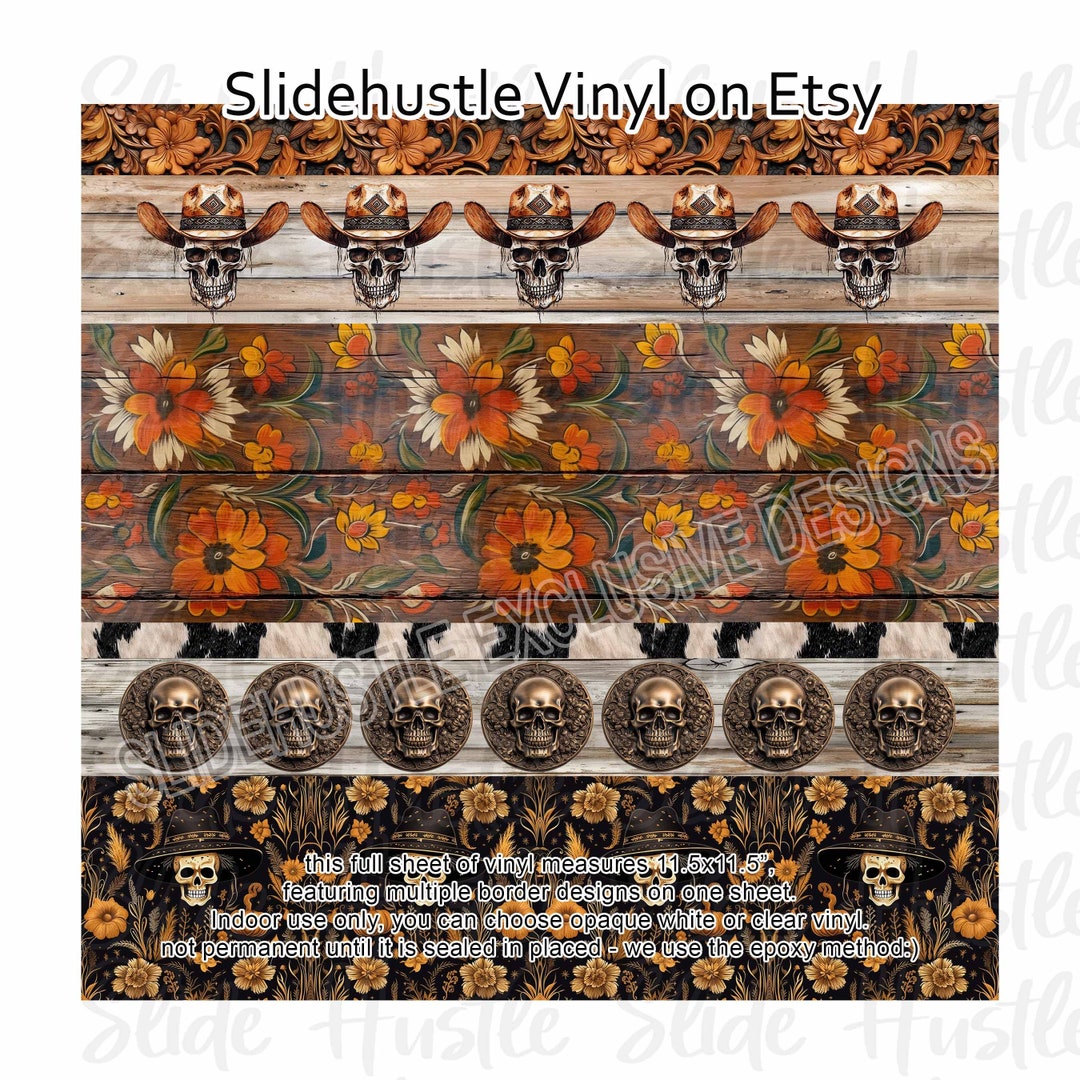 Fall Vinyl Printed Vinyl Full Sheet, Fall Pumpkins, Skulls, 11.5x11.5