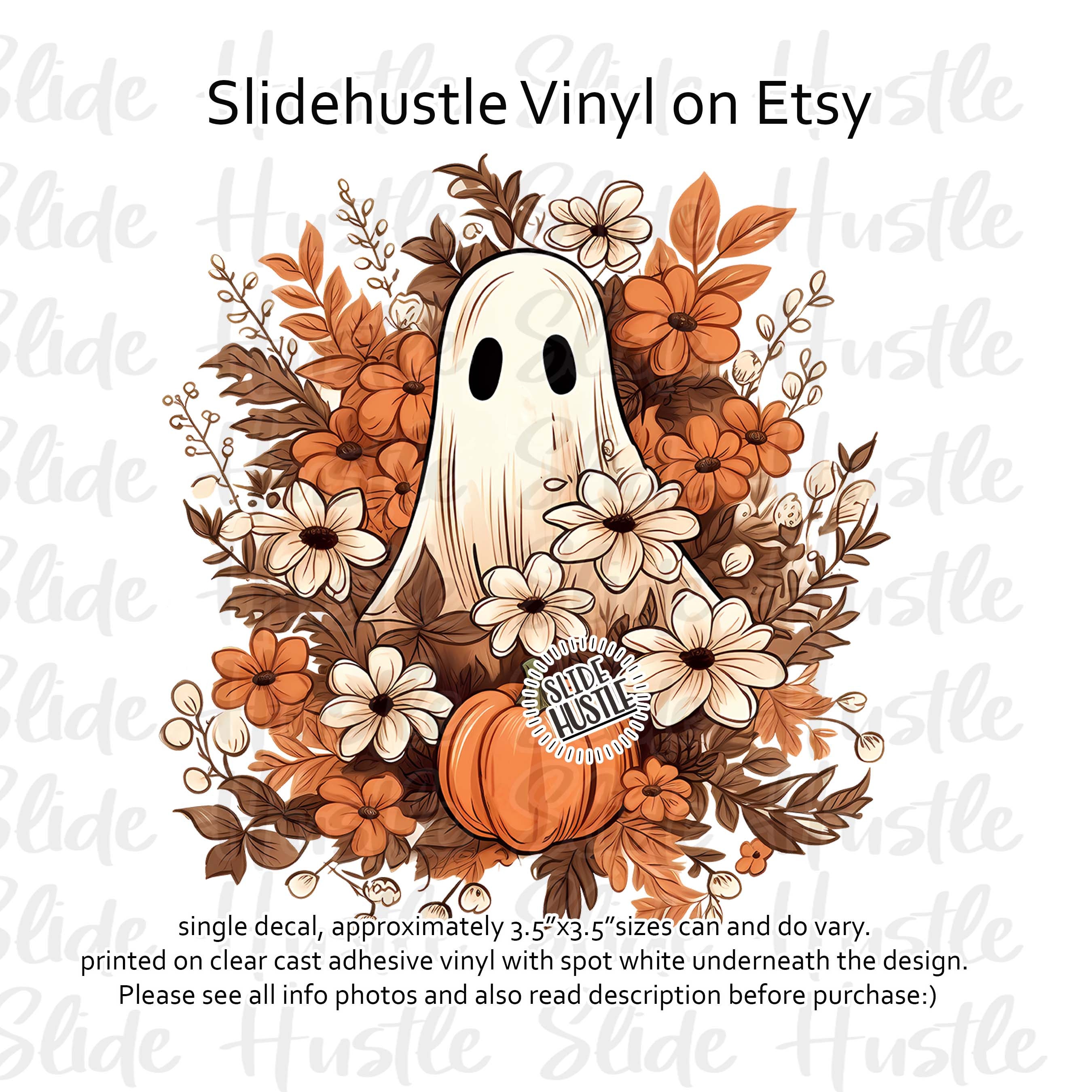 Halloween Tumbler Decal, Retro Ghost Decal, Spot White Decal Ready to Use,  Indoor Use Only, VF136 D6 3.5x3.5\, image size:2700x2700