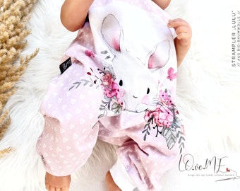 Baby romper "Lulu" with a rabbit motif made of organic jersey as an Easter outfit for boys and girls