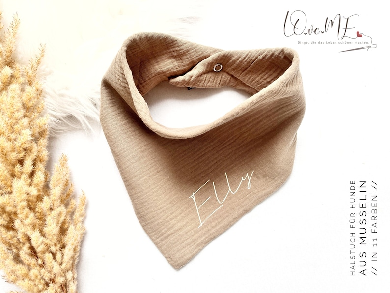 Muslin neckerchief for dogs 100% cotton Oeko-Tex 100 personalized / with name / double name various sizes Camel