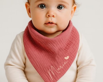 Baby Halstuch personalisiert, Musselin | mit Namen | Baby Dreieckstuch | Lätzchen | Geschenk zur Geburt oder Taufe | Spucktuch mit Name |
