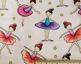 100/% Cotton Fabric John Louden Little Ballerina Girls Dancing Ballet Dance