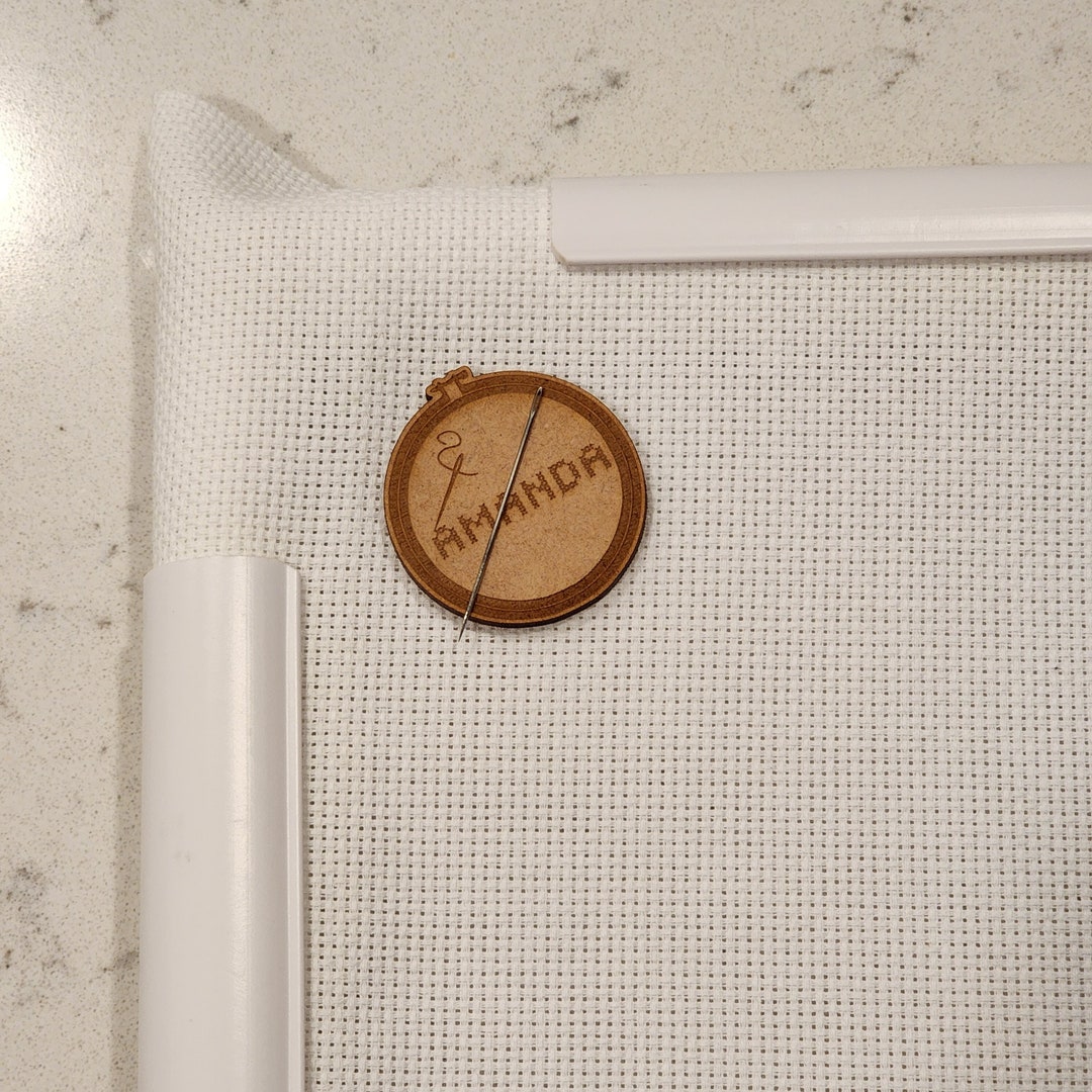 Laser Engraved Custom Cross Stitch Name Tag Needle Minder Etsy