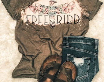 Freebird Bleached Tee - Thunderbird - Women’s Bella Canvas Bleached Shirt - Freebird T-Shirt