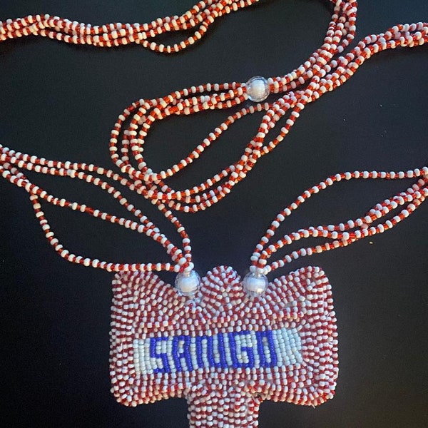 33 inch luxurious  shinny GLASS beaded Shango necklace with HUGE Pendant