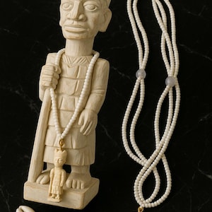 2 inch Beautiful Hand Carved Deer Horn Yoruba Obatala Glass Beaded Necklace Pendant and lucky charm Very strong  FREE SHIPPING.