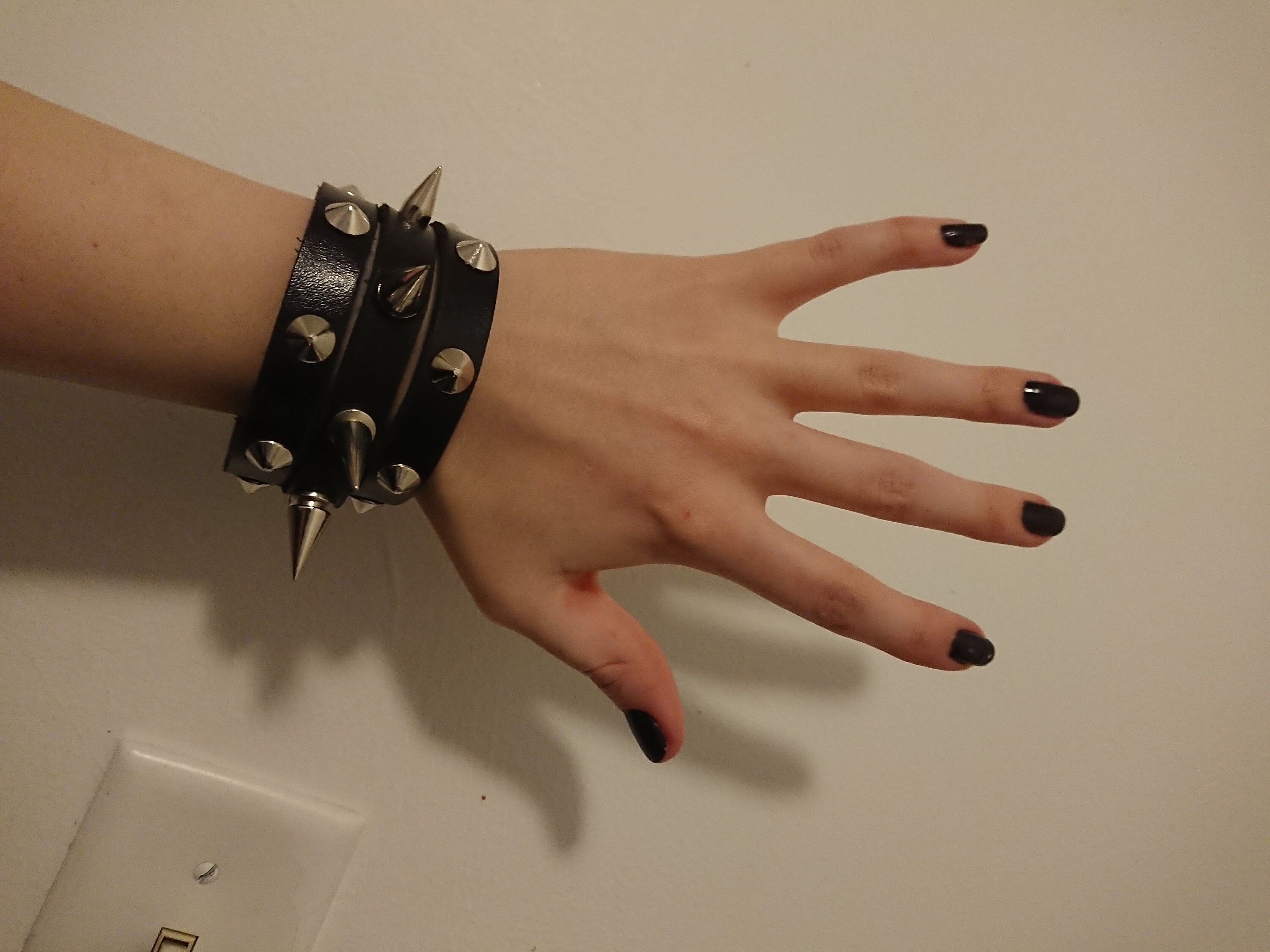 Pair of Spiked Black Leather Wrist Cuffs Unisex Goth Punk