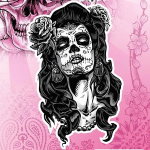 Sugar Skull Sticker, Sugar Skull Decal, Dia de los muertos sticker, Day of dead sticker, Sugar Skull, Woman Sugar Skull, Halloween Sticker
