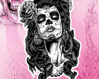Mexican Day of The Dead Sugar Skull design With Pink Glitter Sparkle Effect Vinyl Car Sticker Decal 120x92mm Mexican Day of The Dead Sugar Skull design With Pink Glitter Sparkle Effect Vinyl Car Sticker Decal 120x92mm