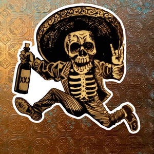 Day of dead running man Sugar Skull decal, sombrero skull sticker, sugar skull laptop sticker, skull vinyl decal, vinyl sticker