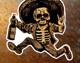 Day of dead running man Sugar Skull decal, sombrero skull sticker, sugar skull laptop sticker, skull vinyl decal, vinyl sticker