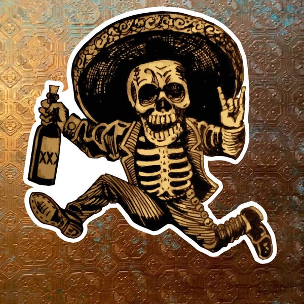 Day of dead running man Sugar Skull decal, sombrero skull sticker, sugar skull laptop sticker, skull vinyl decal, vinyl sticker