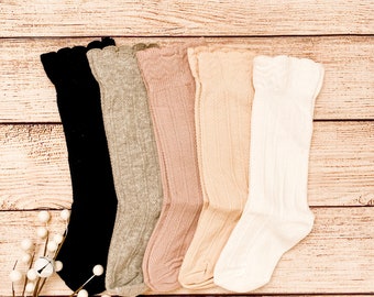 JKLBNM Baby Girls Knee High Socks With Bows Cotton Anti-Slip Newborn Socks Lace Baby Socks New Kids Toddlers,Black L Code 5-7 Years Old