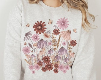 Floral Sweatshirt: Cottagecore Wildflower Graphic, Cozy Fall Fashion