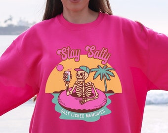 Stay Salty-sweater: ronde hals strand, cowgirl-stijl kust