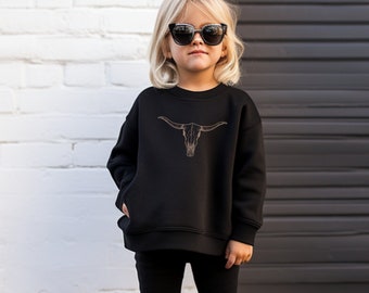 Cowgirl Sweatshirt, Kids Bull Skull, Cowgirl Sweatshirt, Western Shirt, Rodeo Shirt, Western, Cowgirl, Country Shirt, Cowboy Gift