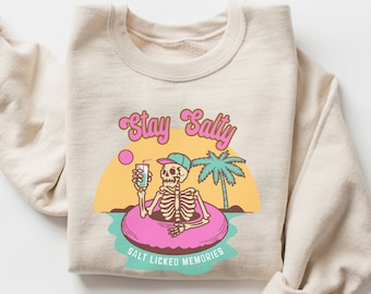 Stay Salty-sweater: strandskelet met ronde hals, cowgirl-stijl kust