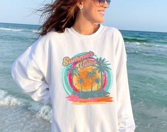Retro Summer Vibes Sweatshirt: Coastal Cowgirl Beach Crewneck