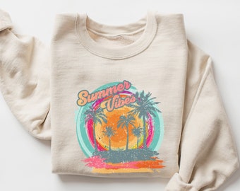 Retro Summer Vibes Sweatshirt: Coastal Beach Crewneck