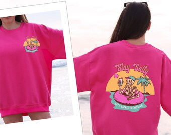Salziges Strand-Sweatshirt: Skelett-Sommer-Pullover mit Rundhalsausschnitt